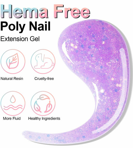 NXJ INFILILA Purple Glitter Poly Nail Gel Builder Glossy Thickening P12 15ML