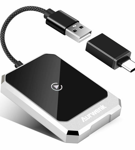 Aurwenk Wireless CarPlay Adapter for iPhone Mini Dongle Silver Plug & Play