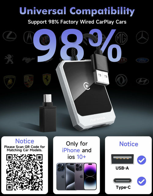 Load image into Gallery viewer, Aurwenk Wireless CarPlay Adapter for iPhone Mini Dongle Silver Plug &amp; Play

