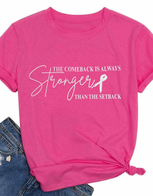 Load image into Gallery viewer, FYAPHION Breast Cancer Awareness Shirt Pink Ribbon Support Tee 08 Pink Size S
