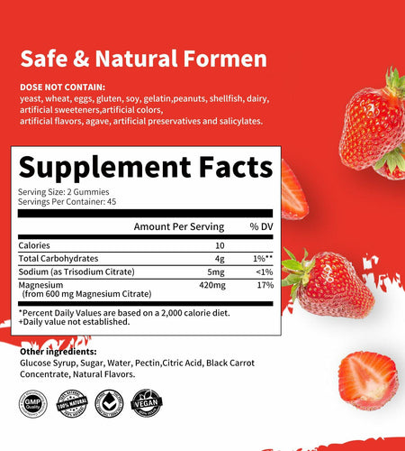 BestBy09/26 ElevateLife Magnesium Citrate Gummies 420mg 90 Vegan Strawberry