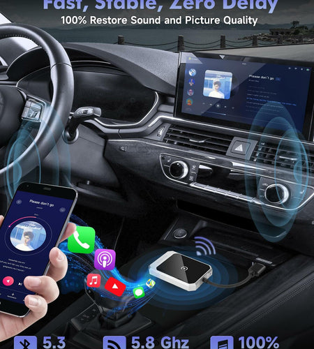 Aurwenk Wireless CarPlay Adapter for iPhone Mini Dongle Silver Plug & Play