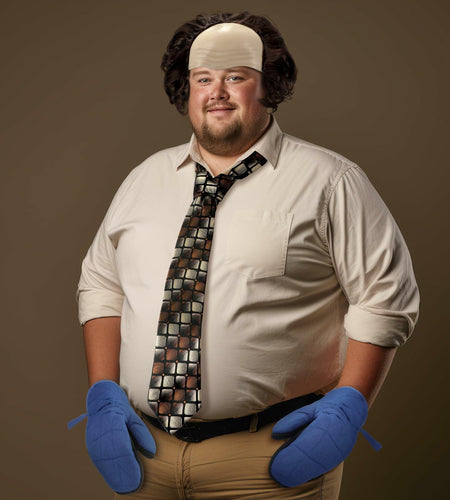 Yearntown Halloween Bald Man Costume Set Brown Wig Bald Cap Gloves One Size