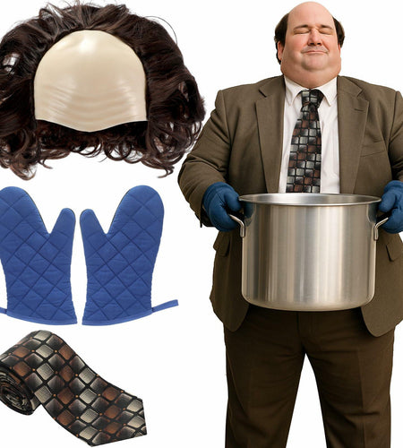 Yearntown Halloween Bald Man Costume Set Brown Wig Bald Cap Gloves One Size