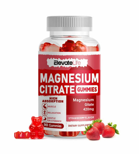 BestBy09/26 ElevateLife Magnesium Citrate Gummies 420mg 90 Vegan Strawberry