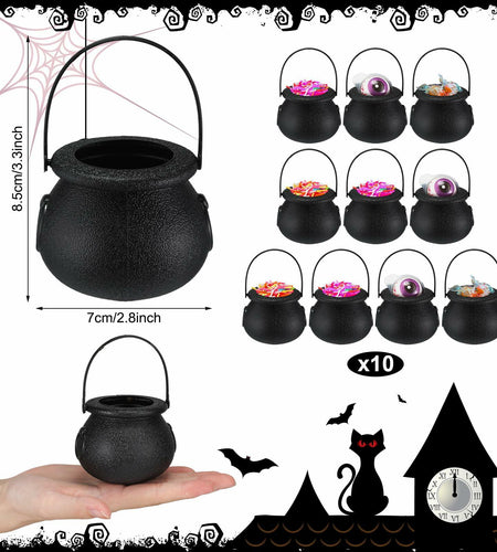 Meanplan Halloween Witch Party Favors Black Mini Cauldrons 2.8" 12pcs