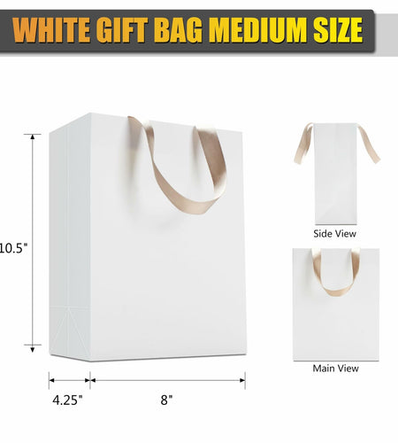YUEYANG White Paper Gift Bags with Handles 8x4.25x10 inch 20Pcs