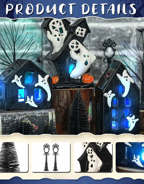 Load image into Gallery viewer, VioraWhite 15 Pcs Lighted Ceramic Halloween Village Accessories Set Black
