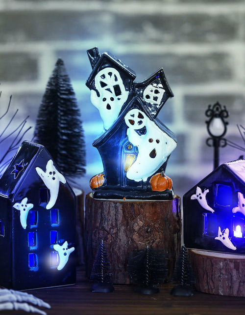 Load image into Gallery viewer, VioraWhite 15 Pcs Lighted Ceramic Halloween Village Accessories Set Black
