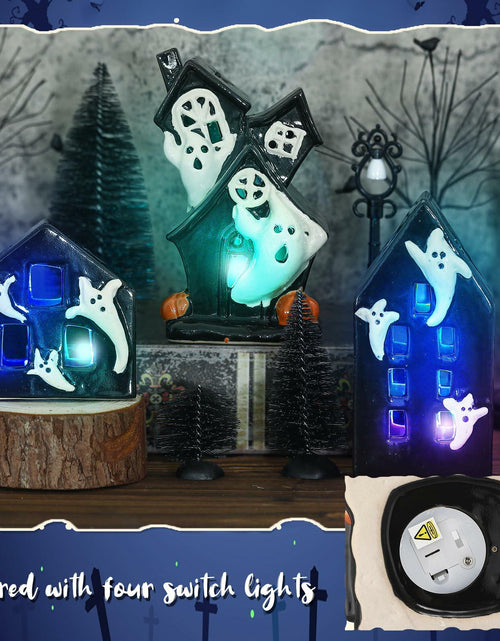 Load image into Gallery viewer, VioraWhite 15 Pcs Lighted Ceramic Halloween Village Accessories Set Black
