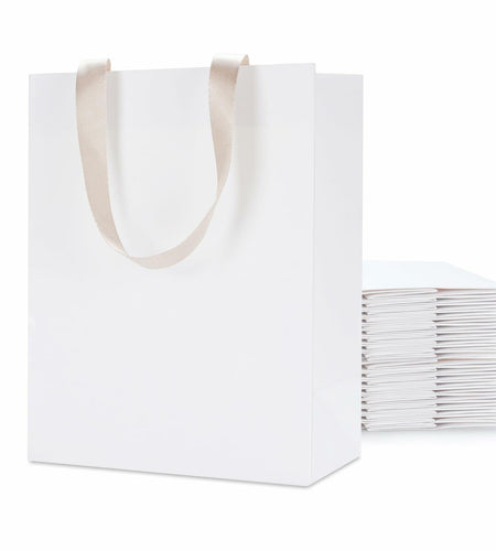 YUEYANG White Paper Gift Bags with Handles 8x4.25x10 inch 20Pcs