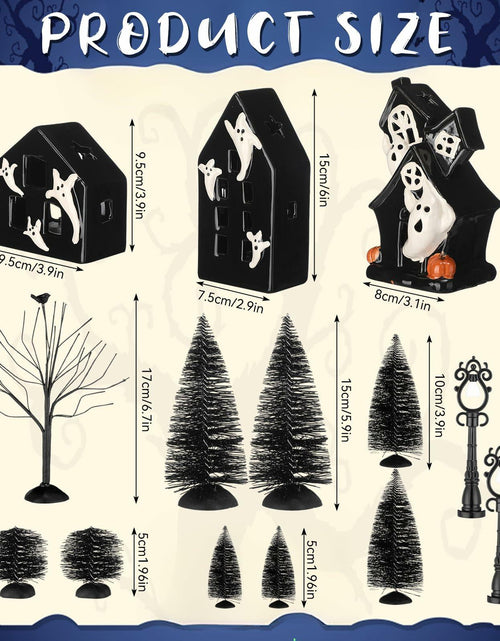 Load image into Gallery viewer, VioraWhite 15 Pcs Lighted Ceramic Halloween Village Accessories Set Black
