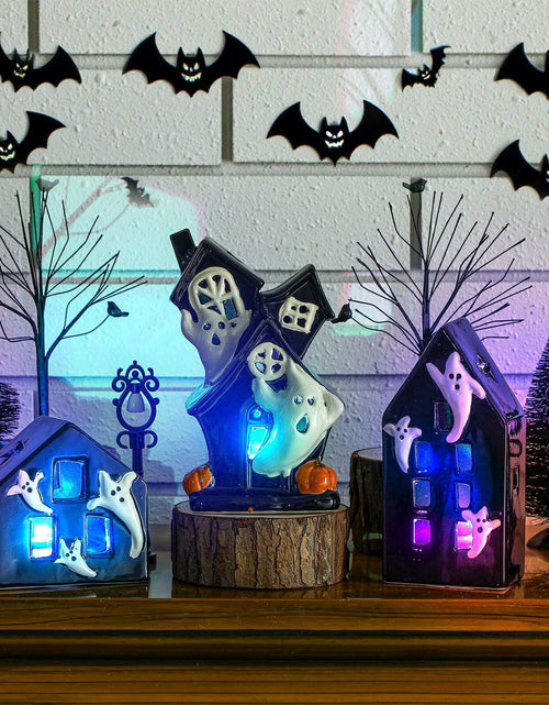 Load image into Gallery viewer, VioraWhite 15 Pcs Lighted Ceramic Halloween Village Accessories Set Black
