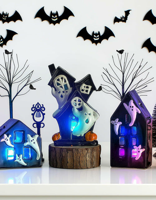 Load image into Gallery viewer, VioraWhite 15 Pcs Lighted Ceramic Halloween Village Accessories Set Black
