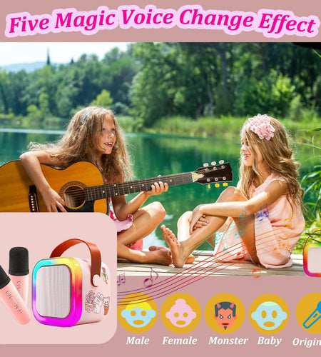 [Like New] KBG Mini Karaoke Machine Kids Bluetooth Speaker 2 Wireless Mics Black