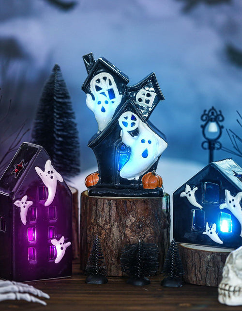 Load image into Gallery viewer, VioraWhite 15 Pcs Lighted Ceramic Halloween Village Accessories Set Black
