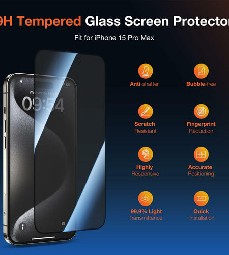 KUZOOM Privacy Screen Protector iPhone 15 Pro Max 6.7" 2 Pack Black