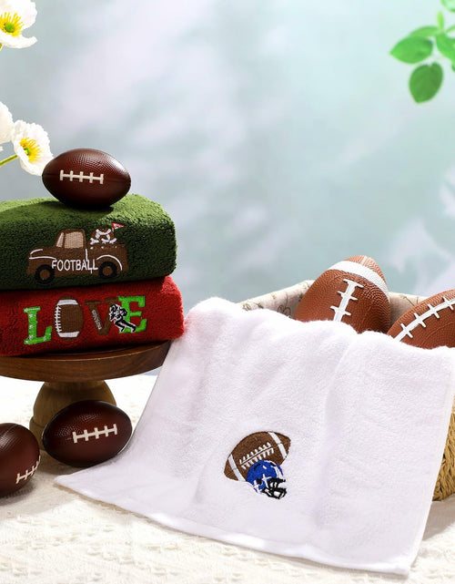 Load image into Gallery viewer, Fanfanwin 3 Pc Cotton Football Hand Towels 14x29 Rust Dark Green White
