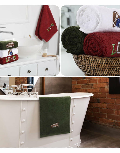 Load image into Gallery viewer, Fanfanwin 3 Pc Cotton Football Hand Towels 14x29 Rust Dark Green White
