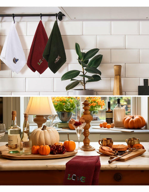 Load image into Gallery viewer, Fanfanwin 3 Pc Cotton Football Hand Towels 14x29 Rust Dark Green White
