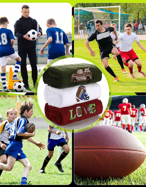 Load image into Gallery viewer, Fanfanwin 3 Pc Cotton Football Hand Towels 14x29 Rust Dark Green White
