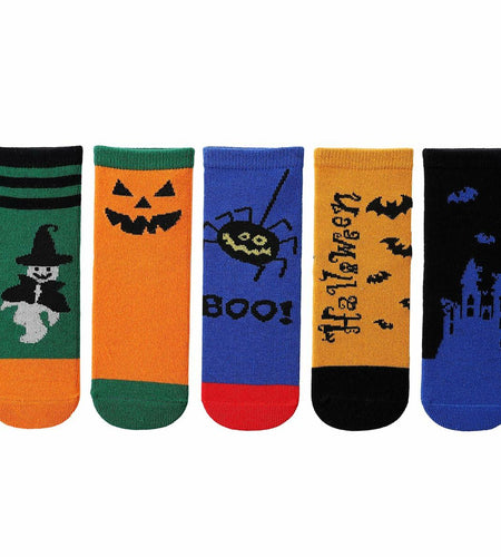 PAPPNTI Kids Halloween Cartoon Crew Socks 5 Pairs Multicolor Size 7-10