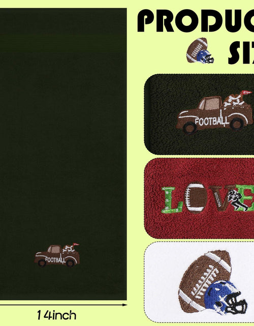 Load image into Gallery viewer, Fanfanwin 3 Pc Cotton Football Hand Towels 14x29 Rust Dark Green White

