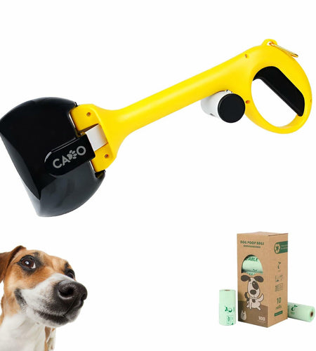 Dog Pooper Scooper Large Yellow/Black with Bag Holder and 5 Bag Rolls