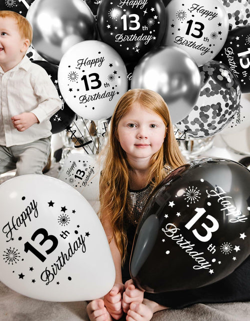 Load image into Gallery viewer, 29th Birthday Balloons Set 16pcs Black Silver Latex Confetti Party Decor
