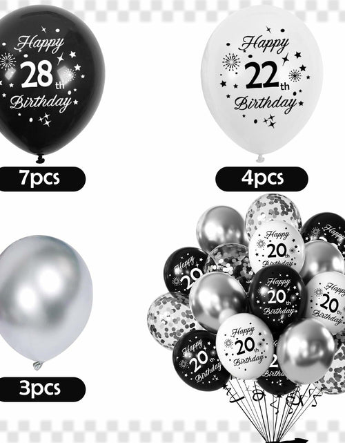 Load image into Gallery viewer, 29th Birthday Balloons Set 16pcs Black Silver Latex Confetti Party Decor
