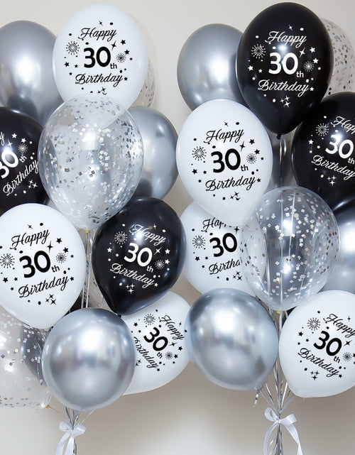 Load image into Gallery viewer, 29th Birthday Balloons Set 16pcs Black Silver Latex Confetti Party Decor
