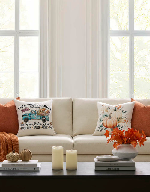 Load image into Gallery viewer, Meekio 4-Pack Fall Pillow Covers 18x18 Blue Pumpkin Truck Linen Decor
