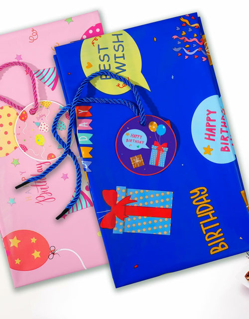 Load image into Gallery viewer, Plauthus 56" Jumbo Plastic Gift Bag Birthday Pattern Blue &amp; Pink Pack of 2
