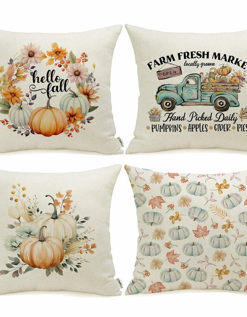 Load image into Gallery viewer, Meekio 4-Pack Fall Pillow Covers 18x18 Blue Pumpkin Truck Linen Decor

