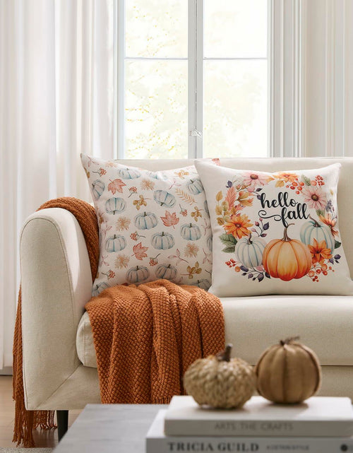 Load image into Gallery viewer, Meekio 4-Pack Fall Pillow Covers 18x18 Blue Pumpkin Truck Linen Decor
