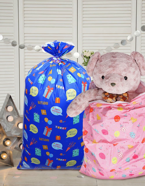 Load image into Gallery viewer, Plauthus 56" Jumbo Plastic Gift Bag Birthday Pattern Blue &amp; Pink Pack of 2
