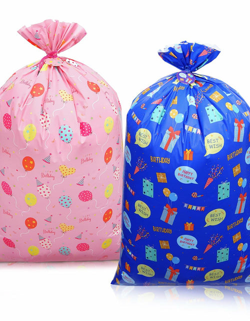 Load image into Gallery viewer, Plauthus 56" Jumbo Plastic Gift Bag Birthday Pattern Blue &amp; Pink Pack of 2
