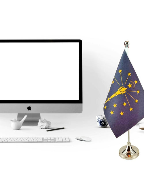 Load image into Gallery viewer, USA Indiana State Flag Desk Table Flag 4x6 on Stand Base Office Decor

