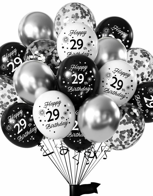 Load image into Gallery viewer, 29th Birthday Balloons Set 16pcs Black Silver Latex Confetti Party Decor
