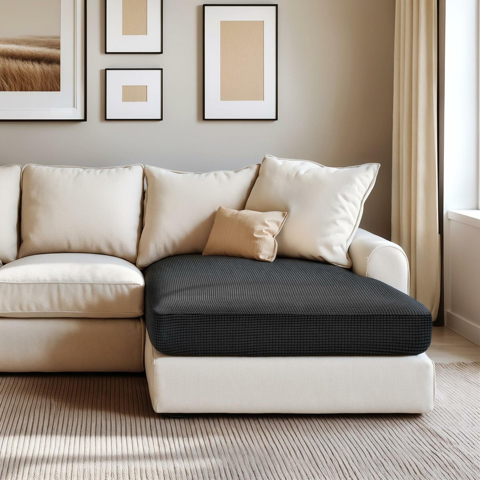 Hokway Stretch Chaise Cover Reversible Sofa Cushion Protector Black
