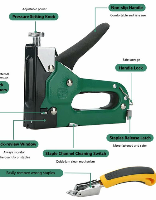 Load image into Gallery viewer, [Like New] QUQITONG Heavy Duty 3-in-1 Staple Gun Power Adjust No-Jam Green 2100 Staples

