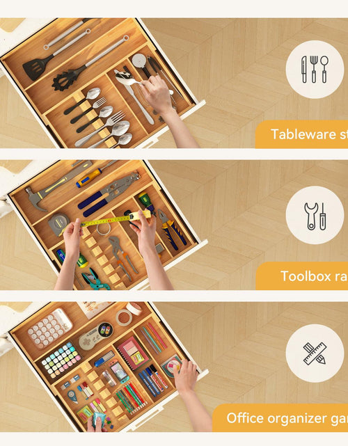 Load image into Gallery viewer, Yofidra Bamboo Silverware Drawer Organizer 16.9x18.9 Expandable Natural
