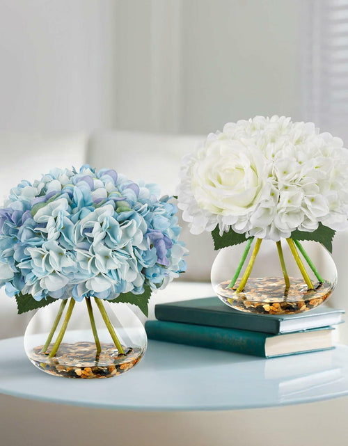 Load image into Gallery viewer, N&amp;T NIETING Artificial White Hydrangea Flowers with Vase &amp; Real Stone Decor
