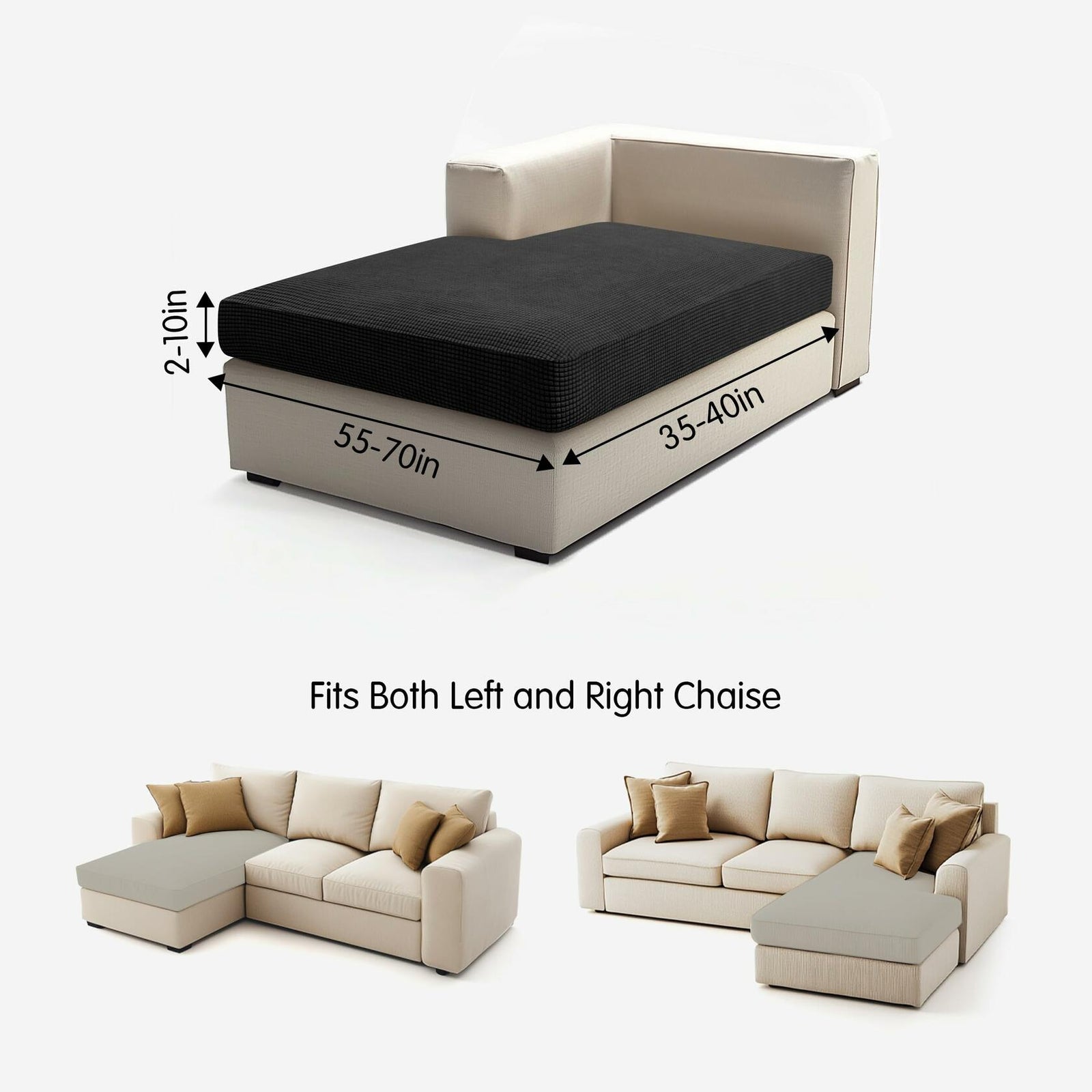 Hokway Stretch Chaise Cover Reversible Sofa Cushion Protector Black