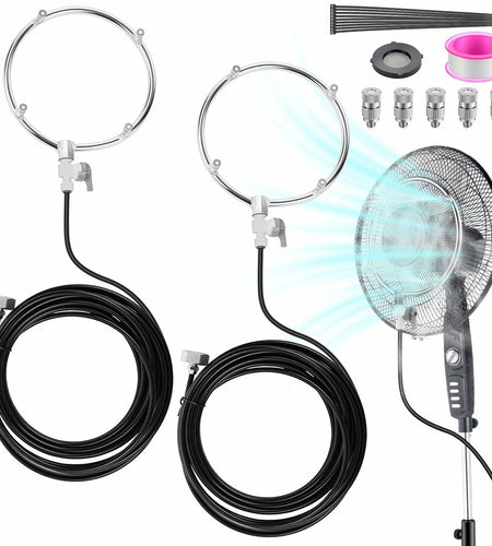 Reallnaive Stainless Steel Patio Misting Fan Kit 2 Set 26ft Line Brass Nozzles
