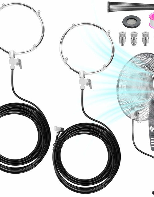 Load image into Gallery viewer, Reallnaive Stainless Steel Patio Misting Fan Kit 2 Set 26ft Line Brass Nozzles
