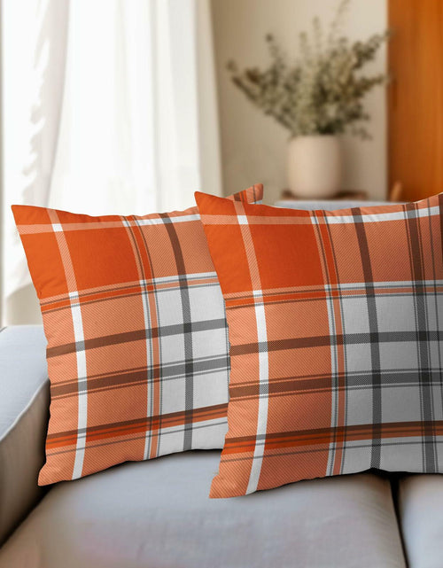 Load image into Gallery viewer, Kcozydecor Fall Pillow Covers 20x20 Orange White Plaid Set of 2 Linen
