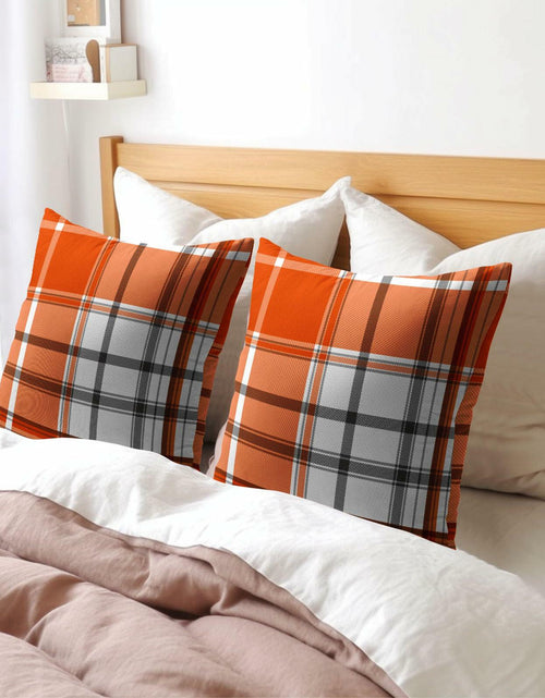 Load image into Gallery viewer, Kcozydecor Fall Pillow Covers 20x20 Orange White Plaid Set of 2 Linen
