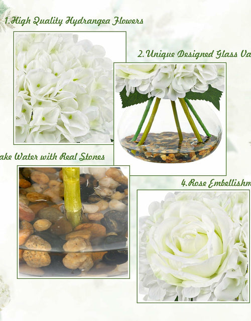 Load image into Gallery viewer, N&amp;T NIETING Artificial White Hydrangea Flowers with Vase &amp; Real Stone Decor
