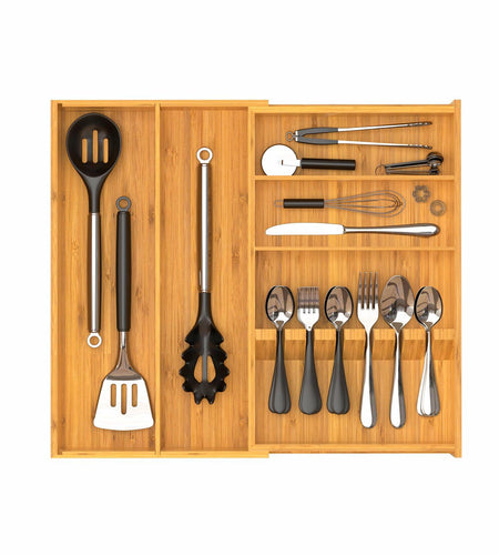 Yofidra Bamboo Silverware Drawer Organizer 16.9x18.9 Expandable Natural